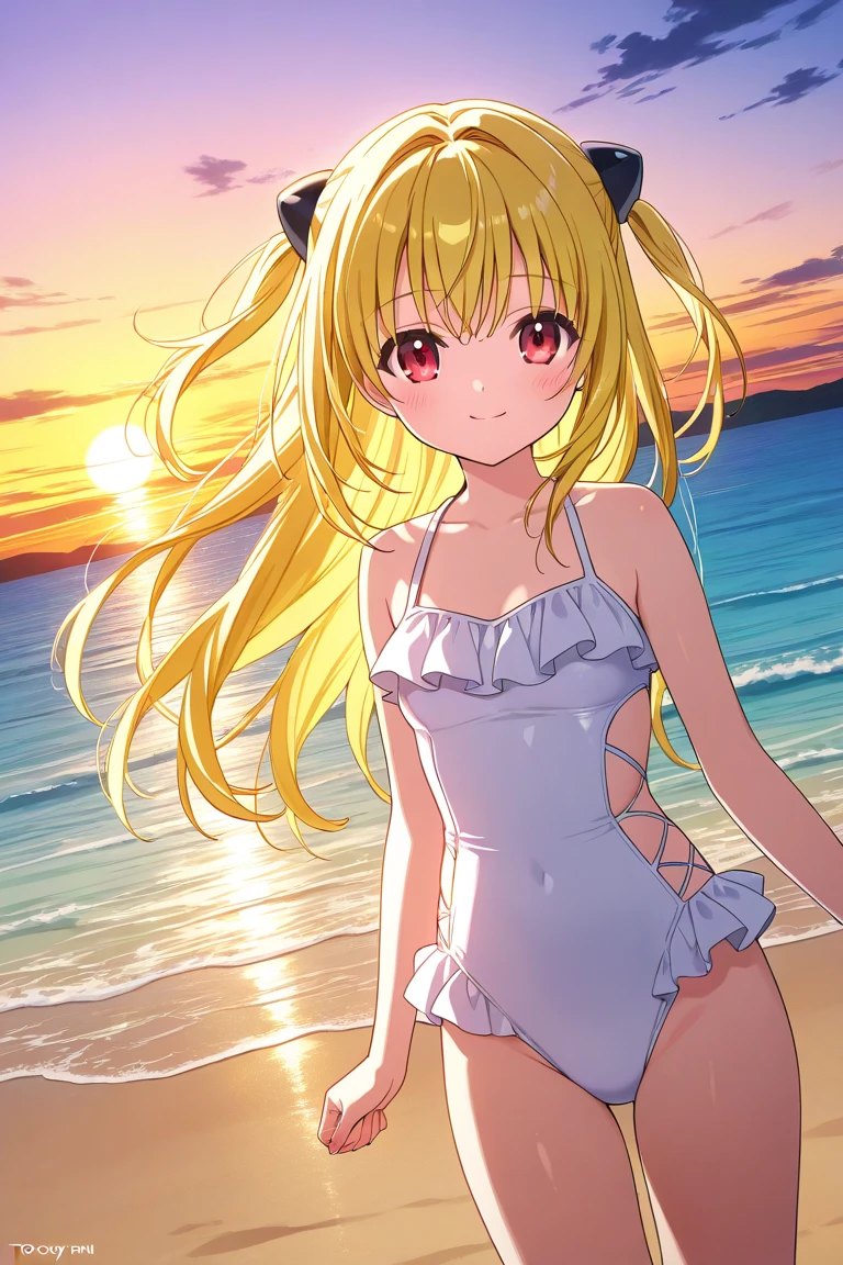 (masterpiece)、(highest quality)、((Very detailed))、(Very delicate)、cute、blonde、Big Breasts、Nice、Bright and beautiful beach、Golden foxtail、Golden fox ears、Red eyes、one person、Long Hair、(Full body portrait),(Are standing:1.3)、Black Swimsuit、cute smile、Very delicateな光, finely detailed eyes and Detailed face, Detailed light, (Best Shadow), Beautiful details, (Detailed body), Detailed face, (colorful), Beautiful detailsまでこだわった髪, Detailed Background:1.3, Fantasy, (Particles of light)