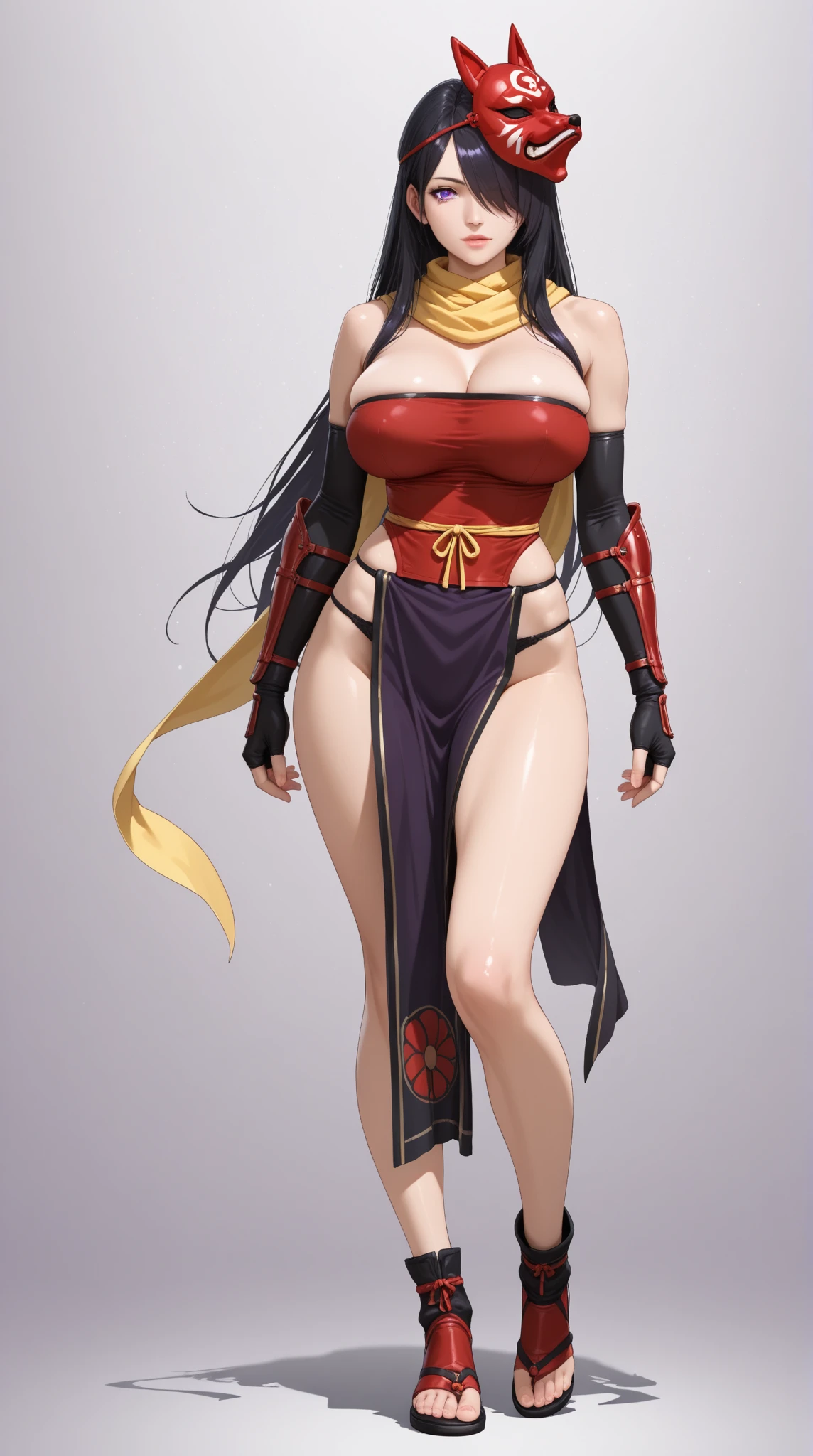 Scenary: Plain background Character: Solo Female: Body, full body toe to head: Tall and slim with an hourglass figure Toned and muscular physique Slender abs Perfect anatomy (hands on hips, good hands, best hands)