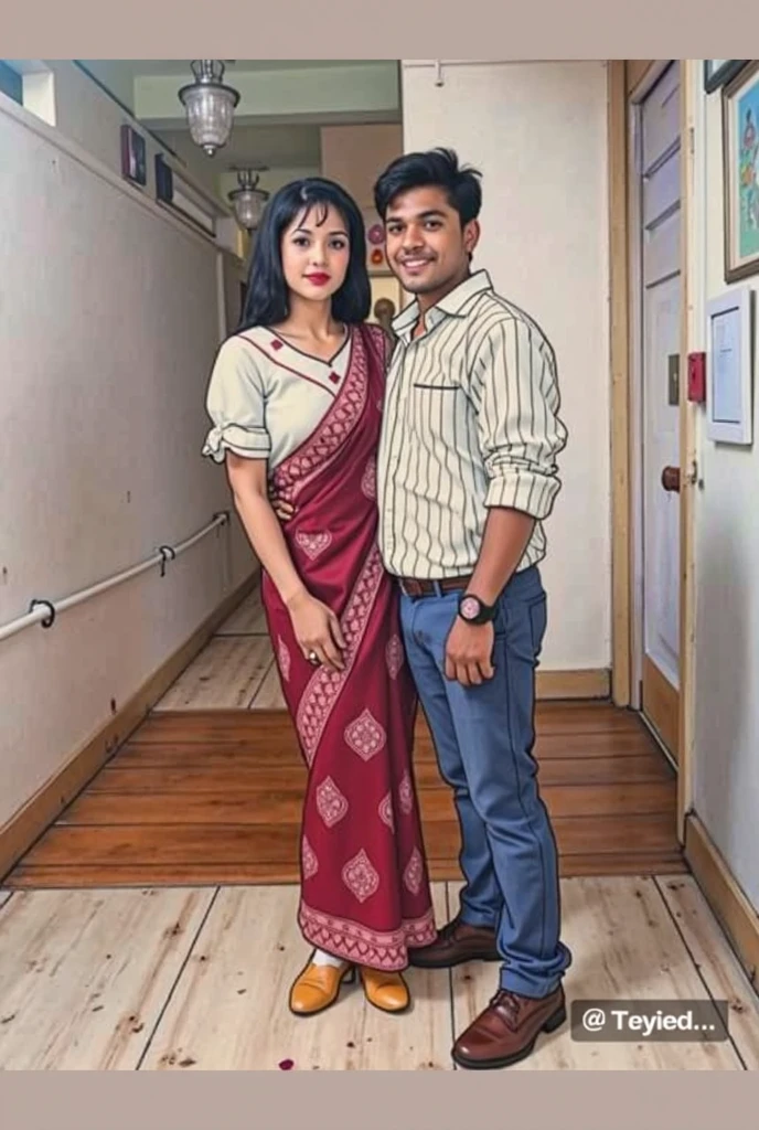 a cartoon couple in traditional clothes standing next to each other, caricature illustration, cartoon image, caricature style, in cartoon style, lovely couple, couple portrait, couple, inspired by T. K. Padmini, intertwined full body view, happy couple, couple pose, jayison devadas style, 3 d cartoon, charicature, cartoon still, 3 d image
