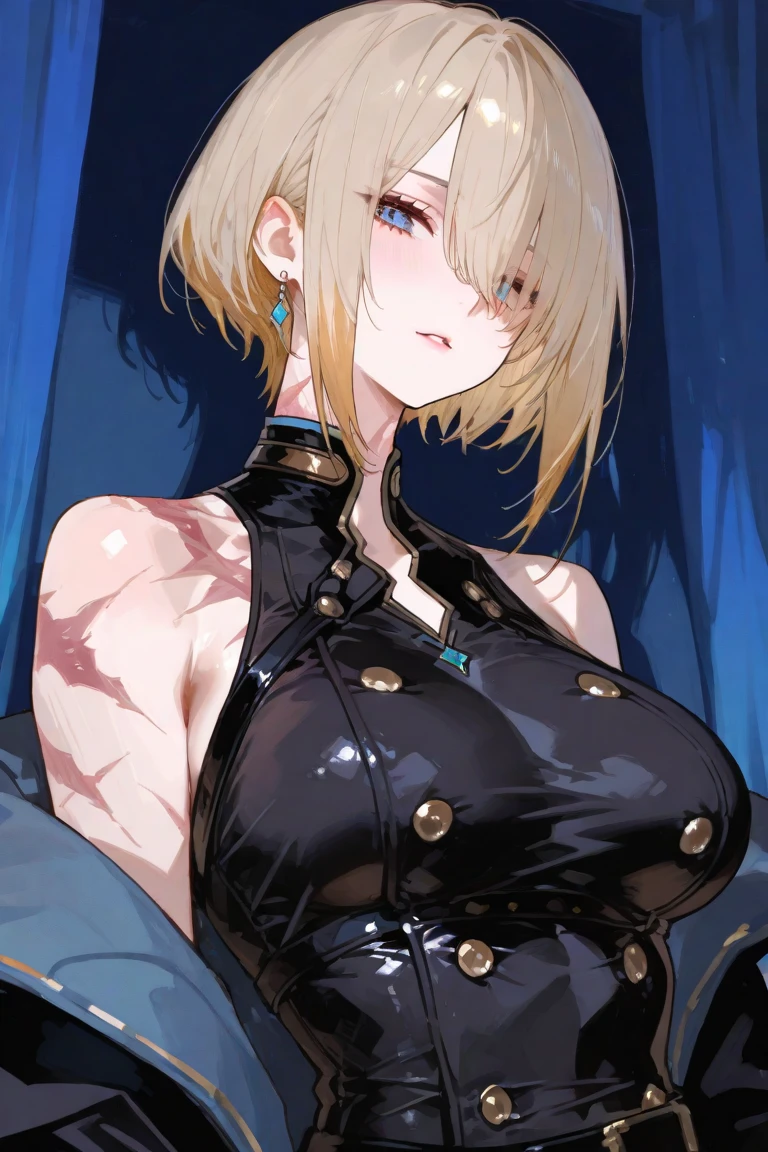 (tmasterpiece, Best quality at best, ultra - detailed, The best shadow), (detailedbackground,dark fantacy), (beautiful detailed face), hight contrast, (best illuminate, Extremely Delicately Beautiful), ((电影灯光)), Colorful, hyper-detailing, Dramatic light, Complicated details, (1 girl, Alone,blond hairbl, sharpy face, eBlue eyes, swirling black light around character, depth of fields,black light particles roken ggic round,