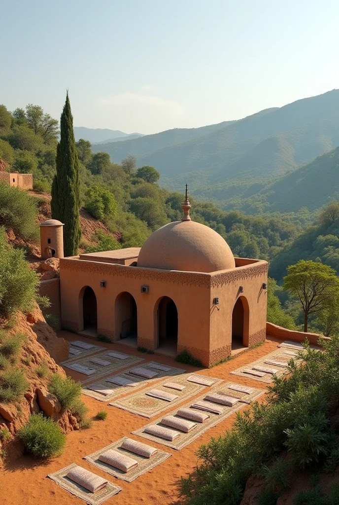 african coptic church , mud brick material , golden dome
