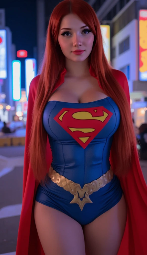Arte Oficial, Unity 8k papel de parede, ultra detalhado, Beautiful and Aesthetic, Beautiful, master part, best quality, (BBW), (Zemaranhar, mandala, emaranhado, emaranhar), 1girl, (Supergirl), rabo de cavalo loiro, olhos azuis, pequeno, capa vermelha, saia vermelha, Botas vermelhas, tampo azul, seios grandes, Clavicle exposed, exposed neck, cintura exposta, Voando acima da paisagem urbana, gota de suor, Desviando o olhar, Cyberpunk, adicionar_detalhe, Supergirl, tempestade, epic scene,Detalhes complexos, hiper sexualizada, Hiper provocativo, , Sorriso, hiper lolita, mamilos eretos, Cameltoe completo, Hiperresolución, sardas cheias, thick, juicy lips, Olhos grandes, roupas mal reveladoras, mamilo exposto, expor pelos pubianos