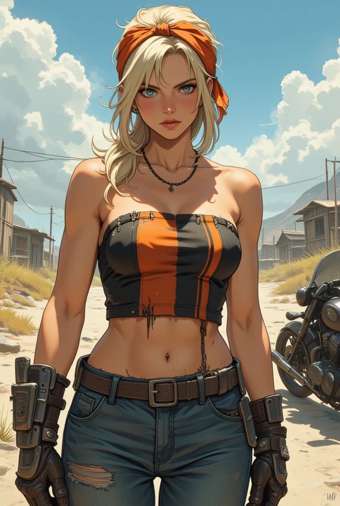 lita,blue eyes,blonde hair,bangs,navel,belt,toned,
black vest,cleavage,spiked bracelet,collar,necklace,
standing,upper body,
underworld,wasteland,
(insanely detailed, beautiful detailed face, masterpiece, best quality),solo,<lora:lita-10BLv7:0.7>,