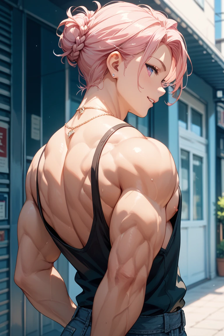 Anime guy gymnast Muscular With pink hair
