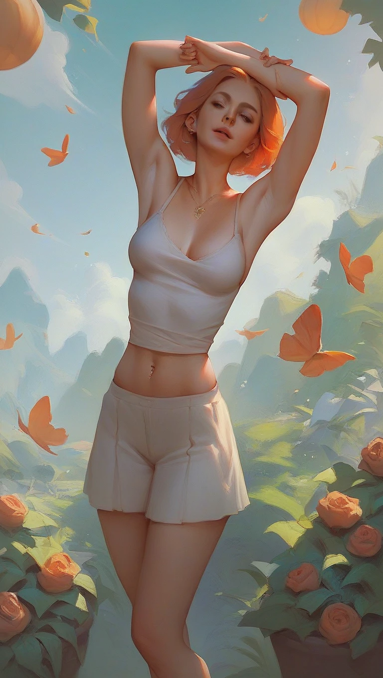 1 girl， ((raised huge round buttocks)), Wide  A sunflower field in full bloom，Back view of a woman in Translucent white thong (underwear),long shot,wide view, commercial photography，award-winning photograph，(photorealistic),unity 8k wallpaper,(ultra detailed:1.3),(light_on_face:1.4)，CanonEOS 5D MarkIV DSLR