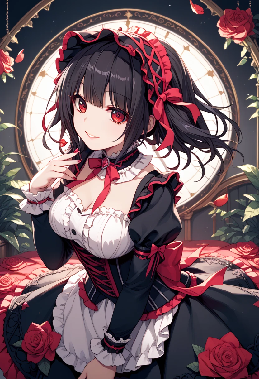 masterpiece, best quality, score_9, score_8_up, source_anime, girl, smile, fantasy, gothic lolita,