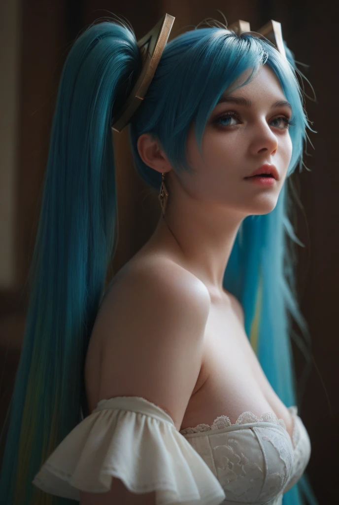 a woman with blue hair and a black bra top posing for a picture, extremely detailed artgerm, cyan corset, amouranth, beautiful blue haired girl, jinx from league of legends, seductive anime girl, 3 d anime realistic, realistic anime 3 d style, better known as amouranth, jinx from arcane, portrait of jinx from arcane, black lips