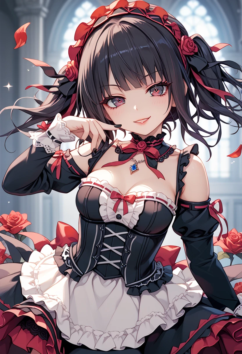 Heart-shaped pupils,(SFW), (masterpiece:1.2), highest quality, masterpiece, High resolution, original, Very detailed壁紙, (Very detailed), (Best illustrations), (Best Shadow), (Kobeni), Big Breasts, Firm breasts, (White collared shirt), (Bloodstain:1.1), (fear:1.2), (Black tie), (Shirt stain), (Dirty), One girl, View your viewers, (Scared:1.2), (tears:1.1), (Brown eyes), (peace sign),tongue out, tongue, Heart-shaped pupils