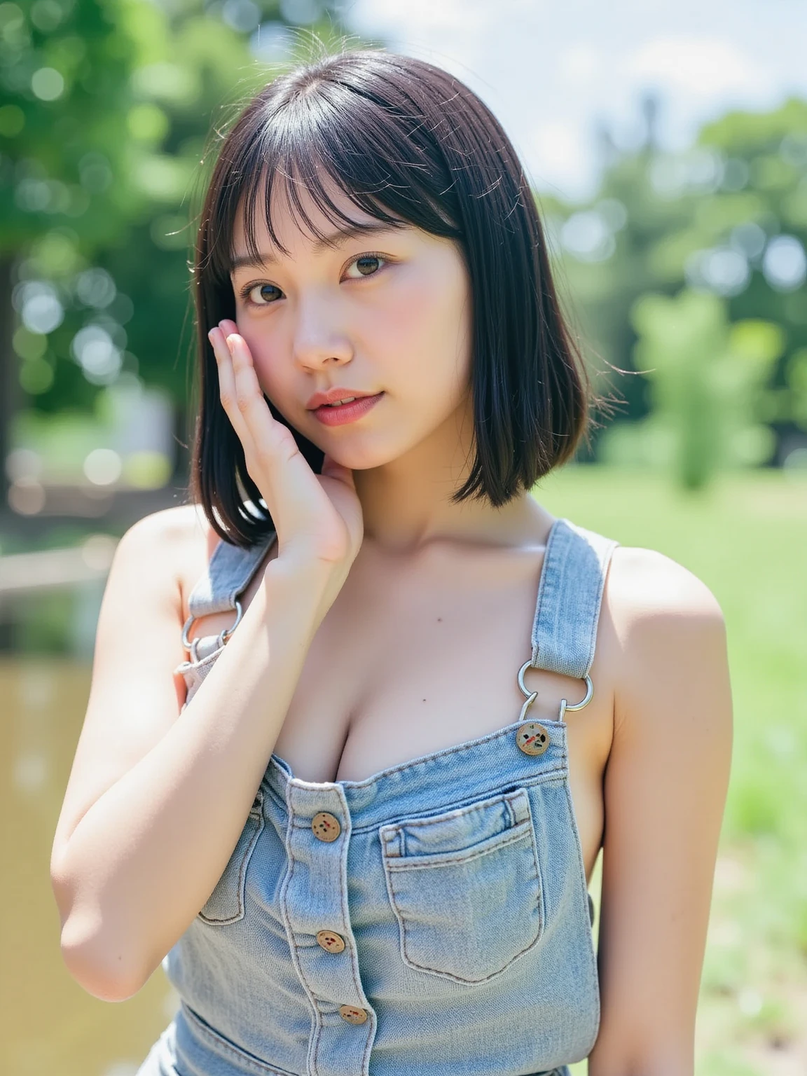 (Small Tits), (18-year-old), (very small head), dawn, sunlight, (Perfect body:1.1), (8K), (Very delicate and beautiful), (Highest quality:1.0), (Realistic), Realistic Shadows, (High resolution:1.0), Detailed skin, Very detailed, the body is slim, (Beautiful Hair, Real Hair, Thinning hair), blush, Realistic, Realistic Face, Realistic eyes, Small eyes, smile, (eyeliner), (mascara), (eye shadow), whole body、Open leg pose、Nipples、naked、Thick pubic hair、Bobcut