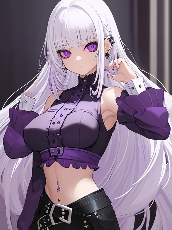 Masterpiece, high quality, rich in details, anime girl with long hair and tattoos, 1 7 years old - anime gothic girl, detailed anime character art, gothic shoujo anime girl, full body art, he wears silver-black mirrored leather trousers, tattoo-like style, wears an open-belly short outfit, decorated with a snake as a symbol, this figure has long silver-white hair, looks very cool, has a little devilish atmosphere, gothic girl aesthetics, badass look, evil smile, neo-gothic, with rings, bracelets, earrings and necklaces