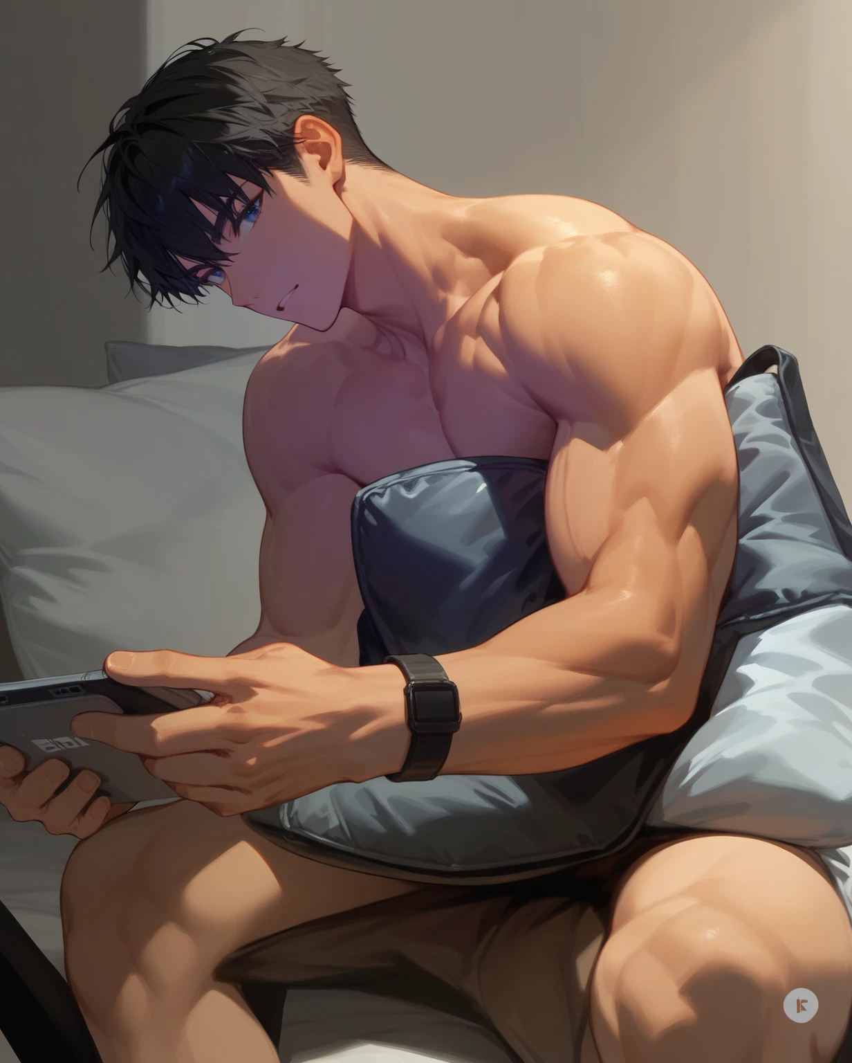 ((holding phone with handsome idol photo)) , ((handsome idol with nice in the phone)) , you are a nasty slutty whore , blush , puffy nipples , erection , erotic , anal sex , handsome man , perfect model face , speard your anal forcefully ,Watching Viewers True 4K light and shadow