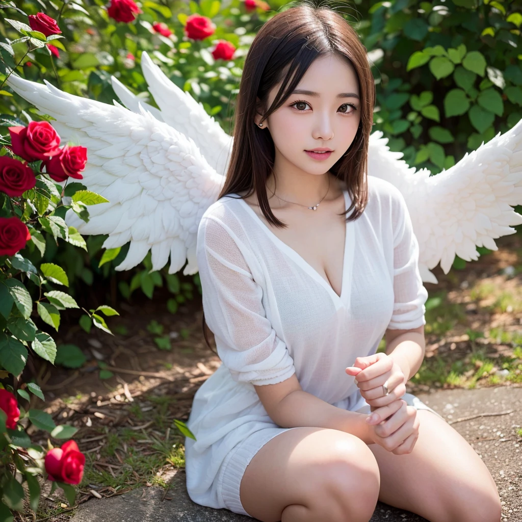 {(masterpiece,best quality, 8K UHD, extremely detailed CG, detailed beautiful face and eyes and skin and hair), (best quality face) }, {(3d ultra realistic photo graphic style:1.4)}, {(1girl free_fall from 10000m above the ground:1.2), (out of focus background:1.4)}, {1girl, 18yo,silver_yellow hair, medium hair, Ponytail hair with braids, forehead}, {(angel's wings:1.4),(ancient roman sandals:1.2),(navel}, {(cheerful:1.3), (candid shot)}, {(bring knees forward:1.1), (inner thighs showing pose:1.2)}