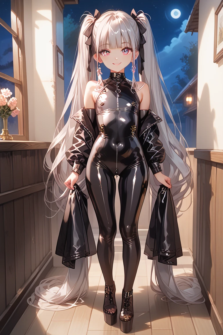 A girl with white hair. pees in tight leggings. Urine runs down my legs. Pants are washed between the legs. She moans sexy and has an orgasm while standing
