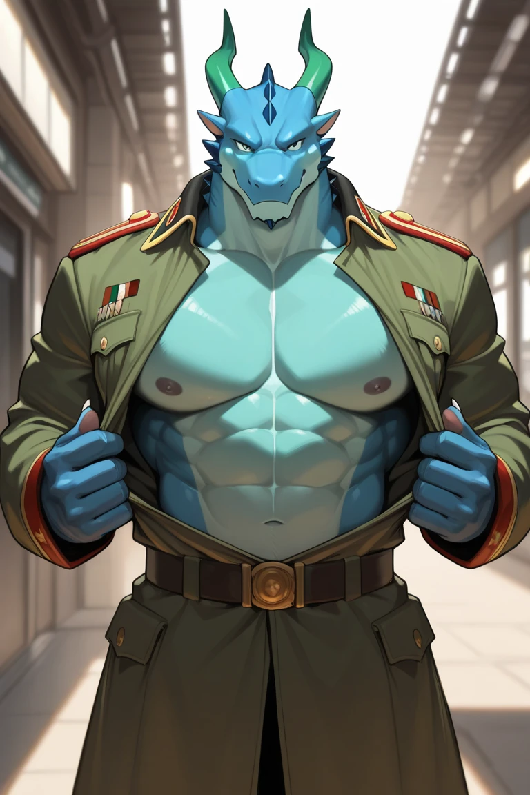 (masterpiece,highest quality,super detailed,perfect anatomy),kemono,white background,particles of light,sharp focus,by null-ghost,alone,anthro,anime,lizard,Muscular green body lizard,looking at the viewer,fine eyes,thong,National costume
