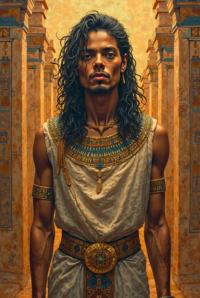 King of ancient egypt , short curly black hair, brown eyes brown skin