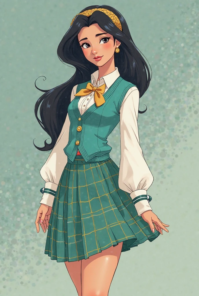 masterpiece, best quality, absurdres, giantess, 1girl, yamagishi yukako, teeth, scar, blood, giant, giantess, muscular, medium breasts, long hair, black hair, wavy hair, purple eyes, school uniform, rose, serafuku, teal shirt, short sleeves, teal skirt, dramatic lighting, bloom, backlighting, cowboy shot