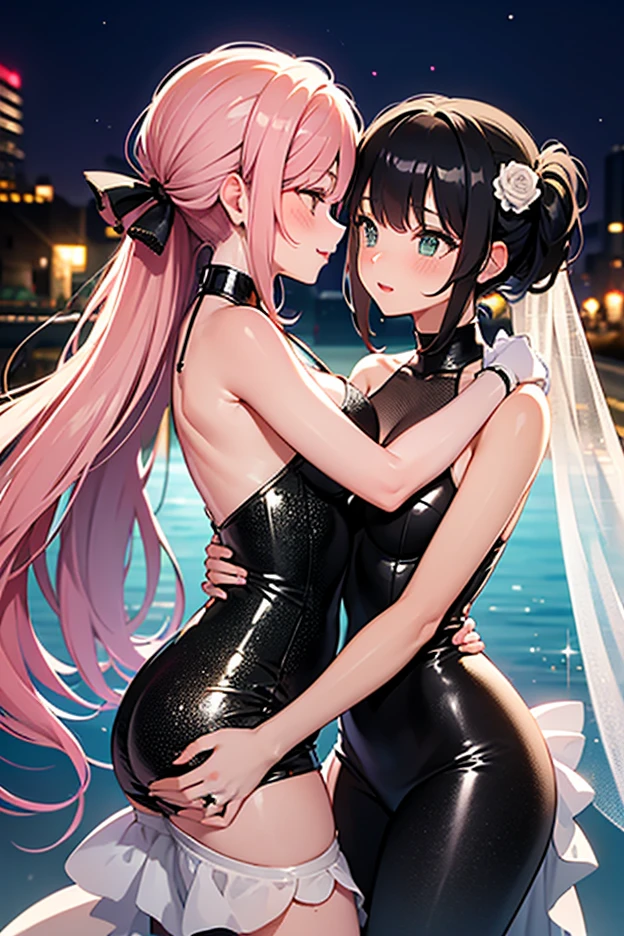 (超High resolution),High resolution,Sharp focus,(Very detailedな,Very detailed),(Very detailed CG unity 8k wallpaper),(((Vibrant colors)))、{Best illustrations},
((((2Women)))),Long Hair,(Pink Hair Color), beautiful, skinに近い, (((Two beautiful women kissing))), Face to face, Deep Kiss, Tongue insertion, Gazing at each other,lily, trembling,
(French kiss), playing with tongue, Sweat,Dripping Water,My whole body is wet,Heavy breathing, Humidity, Grasp gently, It's a mess, fog,
Verbal invitation, Saliva trace, Breast Press,
DQ Minnea,(((dark skin,dark_skin,lustrous skin:1.5,bright skin: 1.5,
skin tanned, shiny skin,very shiny skin,Shiny body,plastic glitter skin,exaggerated shiny skin,illuminated skin))),
Complex eyes,beautiful細かい目,Symmetrical eyes,big eyes:1.5,Seductive eyes, ((Detailed body)),(Detailed face)),DQ Manya,
cute,Obscene,erotic,bold,Camel Toe,
big ,glamorous,Tight waist,Long legs,curve,Cleavage,Revealing clothing,show skin,Slanted Eyes,
Circlet, Earrings, Silver Choker, Silver Bracelet,Silver Chain,Long Hair, Pink Hair, bikini,