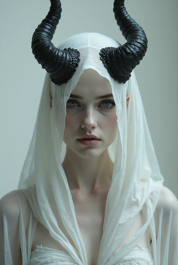 arafed woman in white robe without neckline
with horns and a cross, white horned queen demon, beautiful and elegant demon queen, queen of hell, gothic horror vibes, horrible and scary satanic rituals, natalie shau tom bagshaw, killstar, white demon horns, androgynous vampire, albedo, beautiful necromancer girl, gothic, gothic fantasy, gothic aesthetic