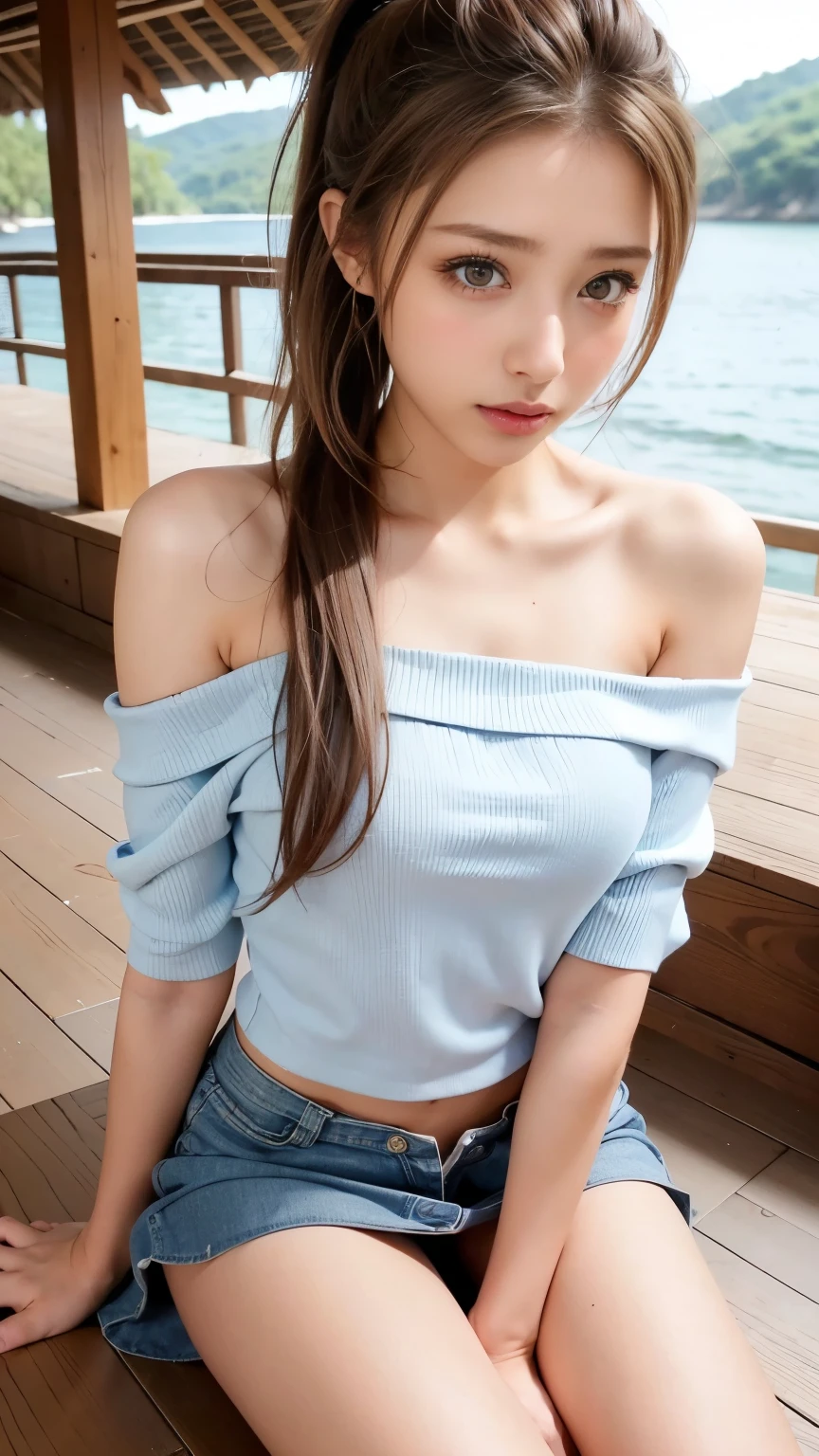 Highest quality, masterpiece, High resolution, 1 Girl,Tyndall effect,Realistic,,(High definition skin:1.2), 8K UHD, , Frank, High resolution, 4K, 8K,Summer knit hat,Full body photo.Real