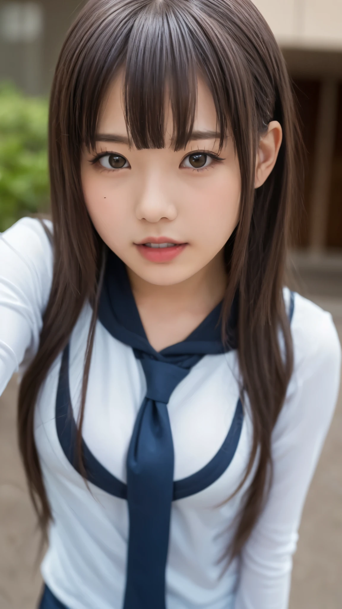 ((Girl sticking out her tongue)), female middle school student, beautiful breasts, anime style that is close to the face and chest, transcendental cute, mischievous expression, 8K, Best Quality