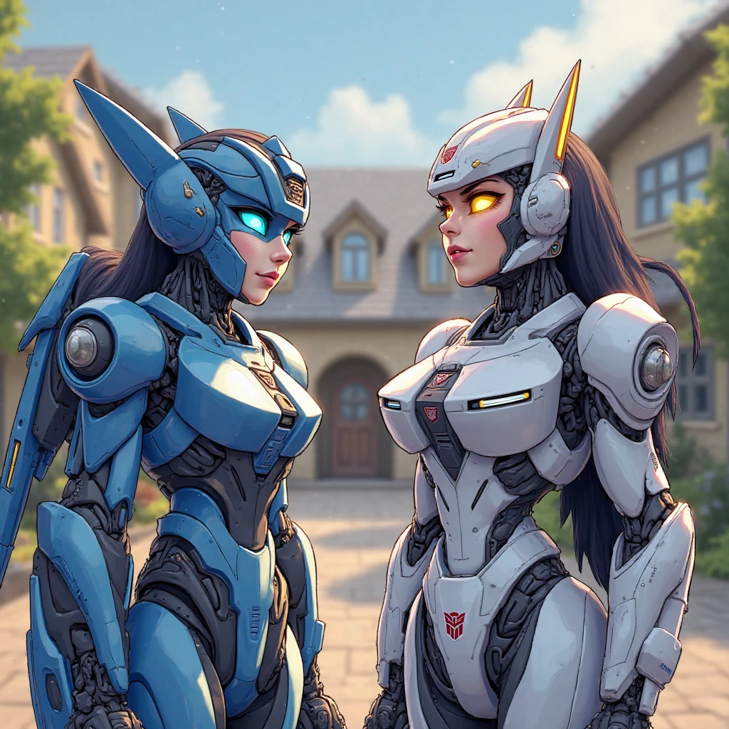 Industrial Robot arm. The woman smiles gratefully. They are working in a robotic factory. looking at camera. she is in front. She is dressed in desert clothing and next to her is a robot dog.

