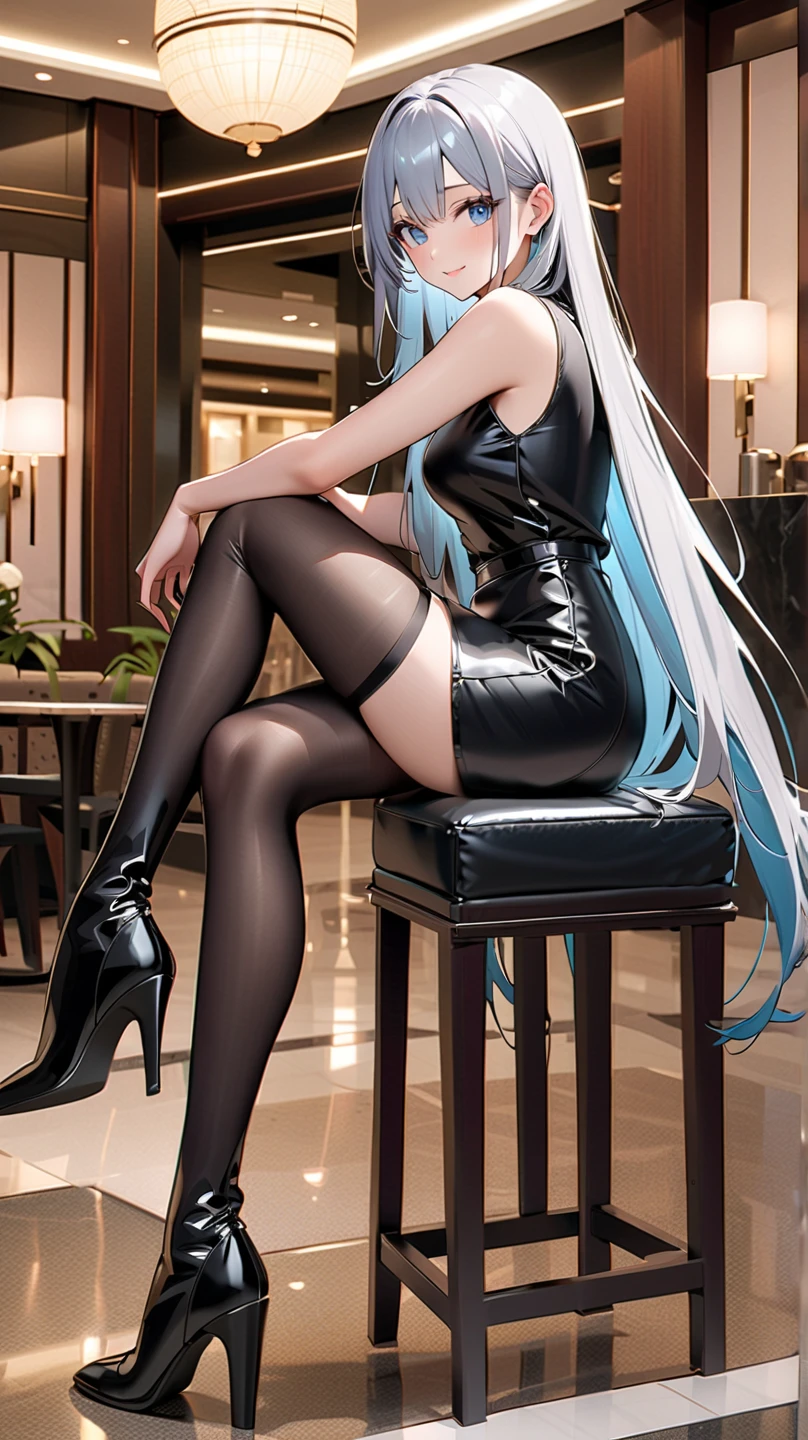 ((Finest quality)),(超A high resolution),(ultra-detailliert),((Best Anime)),sharpnes,Clair,Art with astounding depictions, (1人の女性:1,sneering:1.4),Latex bondage,Cone:1.5,Military boots:1.5 Sit on a chair and cross your legs, Have a whip