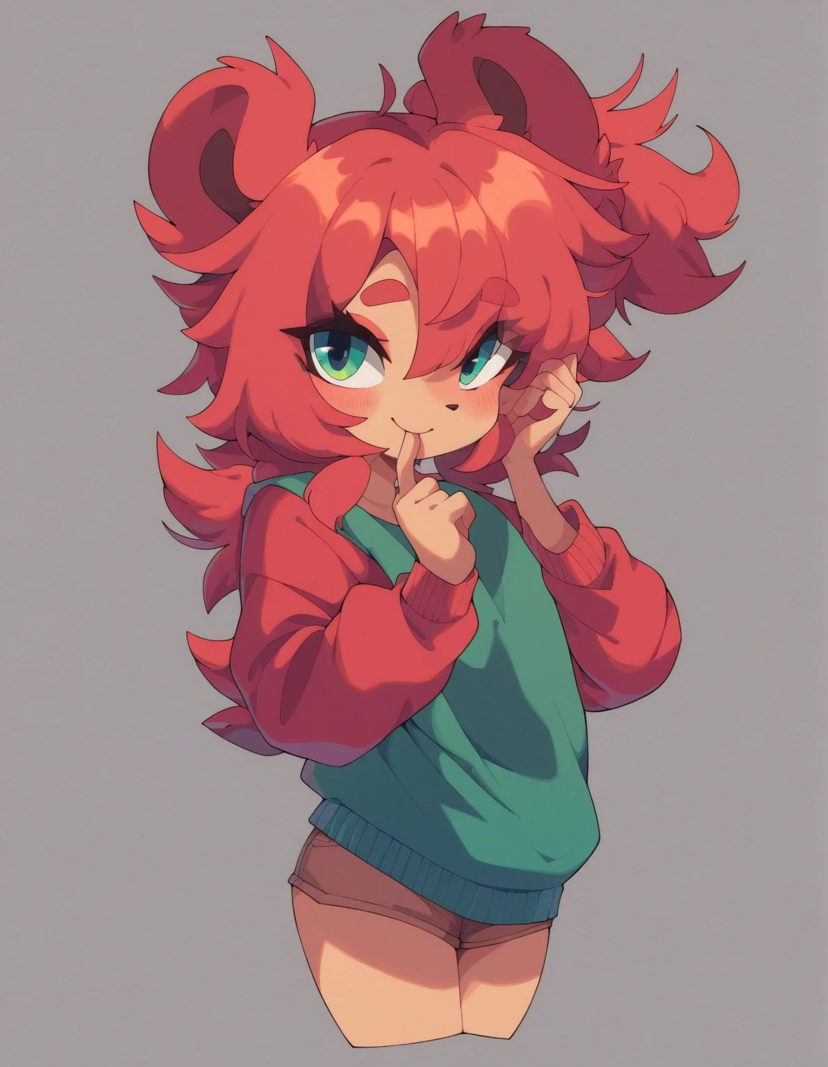 best quality,masterpiece:1.9, highres:1.9, score_9, score_8_up, score_7_up:1), 1girl,solo,newest,rating: general, looking at viewer , <lora:Anya_XL-step00001800:0.8> ,(bun head twintails, Copper red hair, Copper red eyes, female child, anya (spy x family,hairpods),child, Copper red sleeveless cardigan sweater), pants, close-up:1.9, halloween decorations, Embarrassed, leg hold, {{{Macro View1.9}}}, ng_deepnegative_v1_75t, OverallDetail, EyeDetail, portrait, source-anime