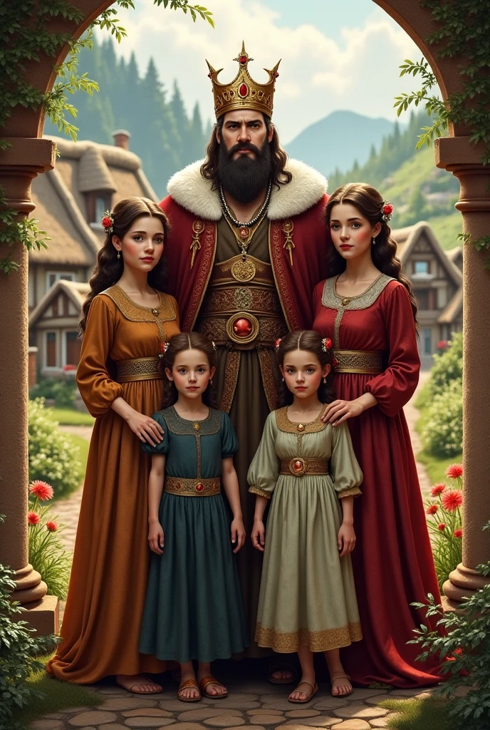 Two 40-year-old men , el de la izquierda with clothes from the Middle Ages , eyes like gold , jewelry , a sword , long silver hair .
 
El de la derecha with clothes from the Middle Ages , eyes like shining rubies, jewelry , two pistols, long black hair The one in the middle is 3 , with clothes from the Middle Ages , eyes like shining emeralds, jewelry , a scythe, black hair like the night long with a baby in her arms with ,black hair , un ojo rojo cómo rubíes y otro cómo el oro con jewelry y ropajes de la edad media con un sonajero de oro 