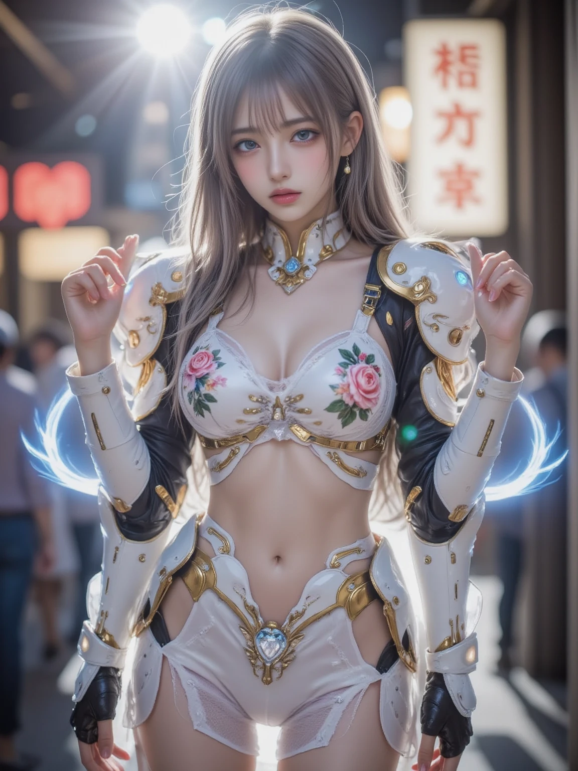 (1 Mechanical Girl)、top-quality、masterpiece、超A high resolution、(Photorealsitic:1.4)、Raw photo、1 girl、Golden hair、glowy skin、(((1 Mechanical Girl)))、With a beautiful knife、(Please wear a mechanical helmet)、(beautiful forest background)、Precipitous cliffs、(Small LED)、((super realistic details))、portlate、globalillumination、Shadow、octan render、8K、ultrasharp、Colossal tits、Raw skin is exposed in cleavage、metals、Details of complex ornaments、Japan details、highly intricate detail、Realistic light、CGSoation Trends、Red Eyes、radiant eyes、Facing the camera、neon detailechanical limbs)、(blood vessels connected to tubeechanical vertebrae attached to the back、mechanical cervical attaching to neck、(Wires and cables connecting to the head)、Gundam、Small LED、,Mechanical thighs、Toostock、