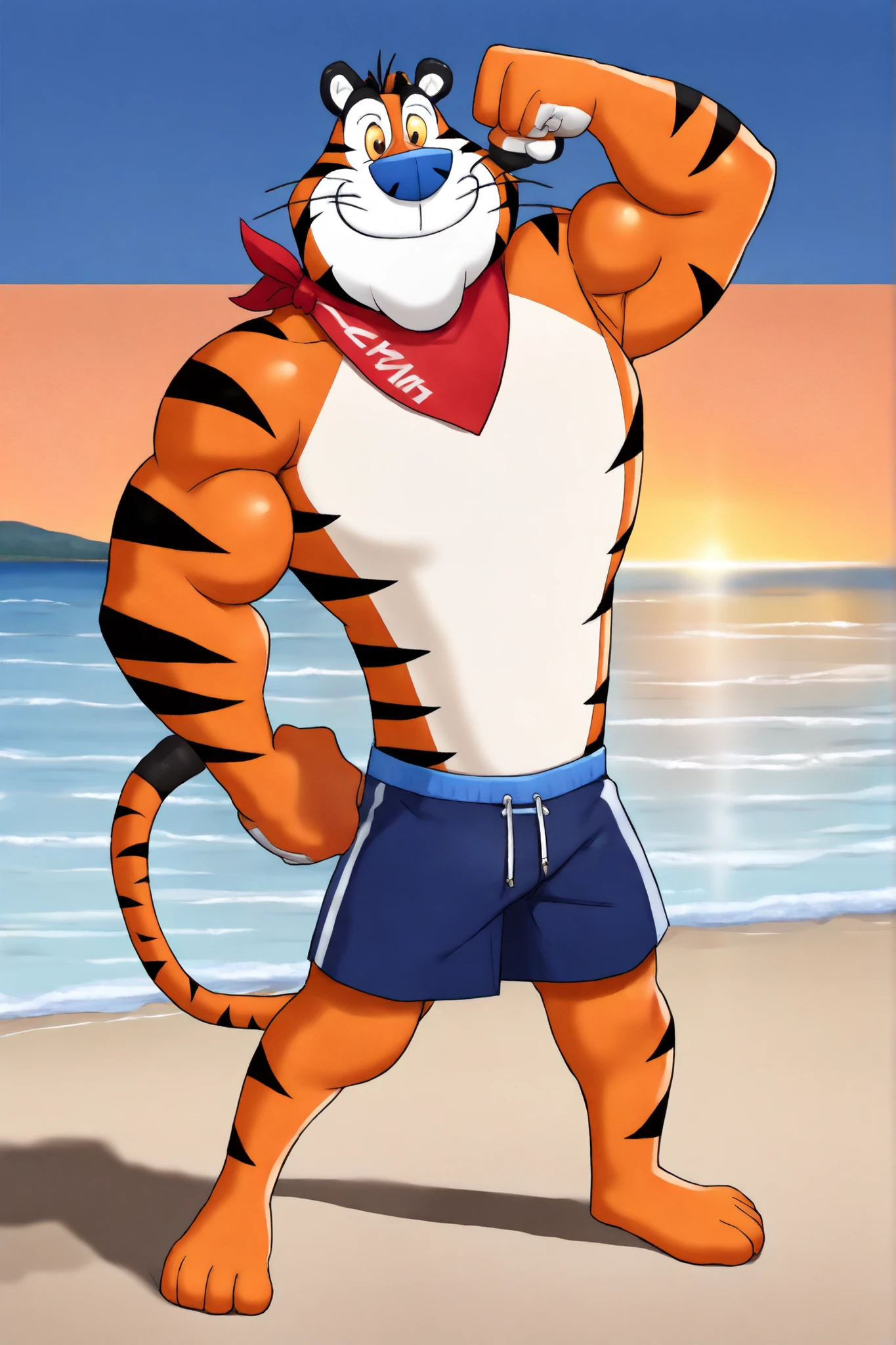 orange cat, dabbing, furry, anthro, athletic clothes, backwards hat, orange tabby, 1male, boardwalk