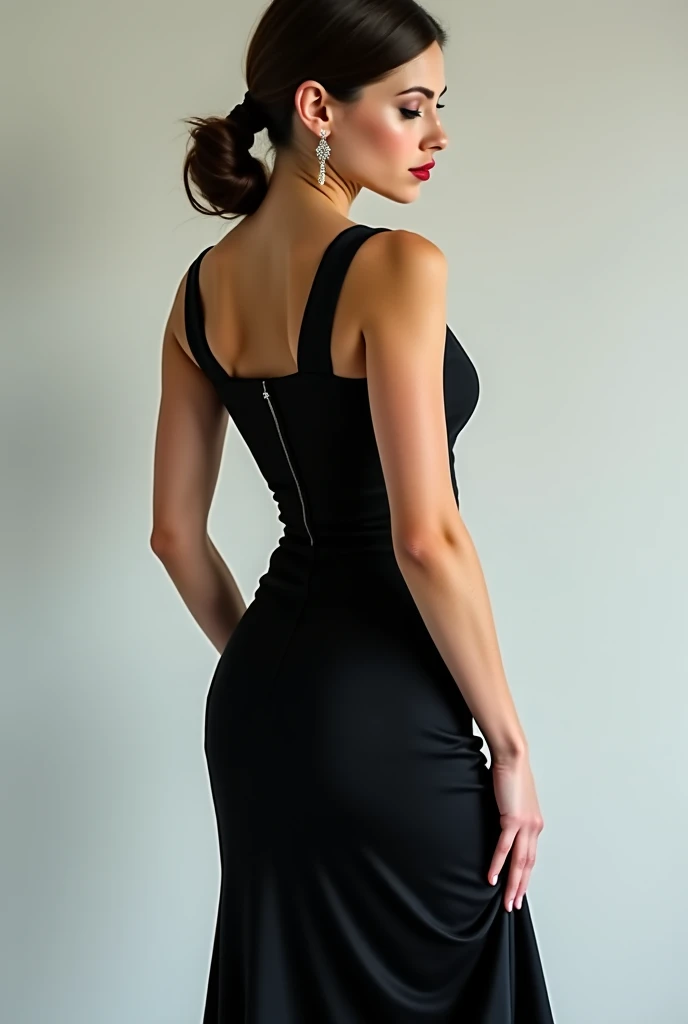 Une femme brune à la peau mate qui a 23 ans et est habiller en robe moulante noir, la fille doit paraître le plus réaliste et le plus naturel possible, she must be human and not robotic. The girl must be 1.70 meters tall and weigh 68 kilos.. Cette photo dois exciter les hommes. La photo dois s’inspirer d’une photo réel afin d’être le plus réaliste possible
La fille dois être en faire des UV sur ses pieds que l’on vois à peine afin de garder un côté mystérieux qui va pousser mon homme à me les réclamer en priver