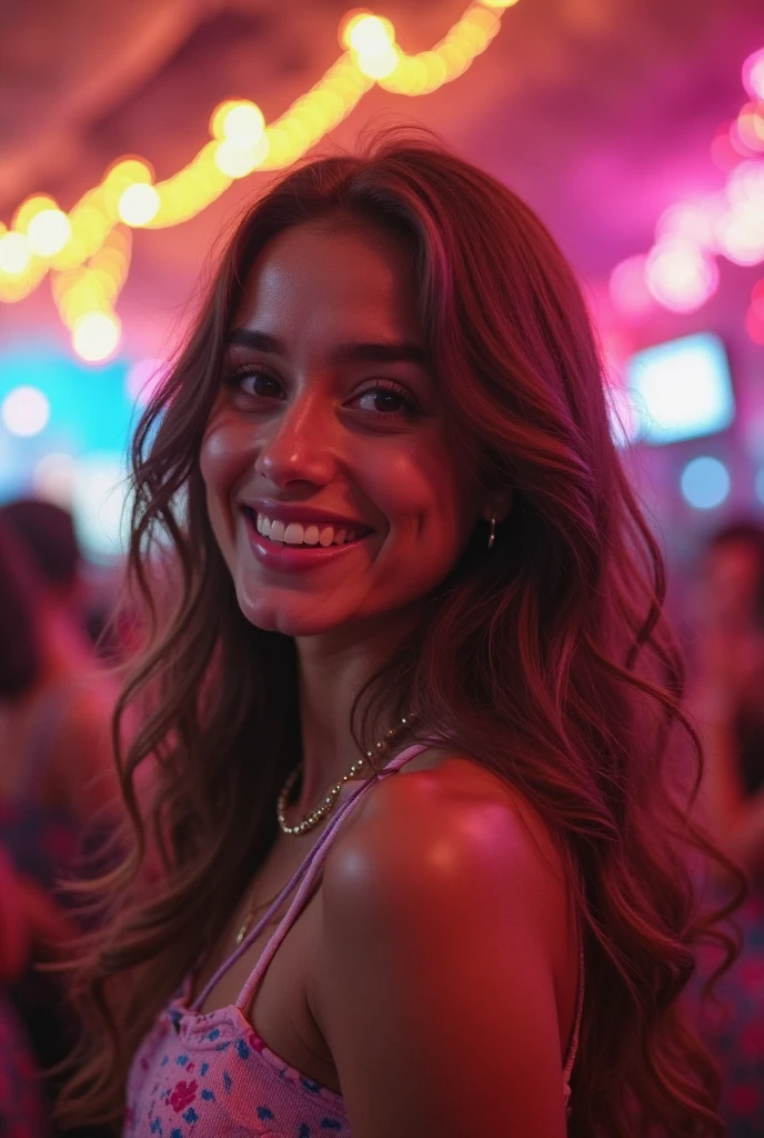 Happy, Portrait of a young woman in a disco, Sommer, 4k, HD,