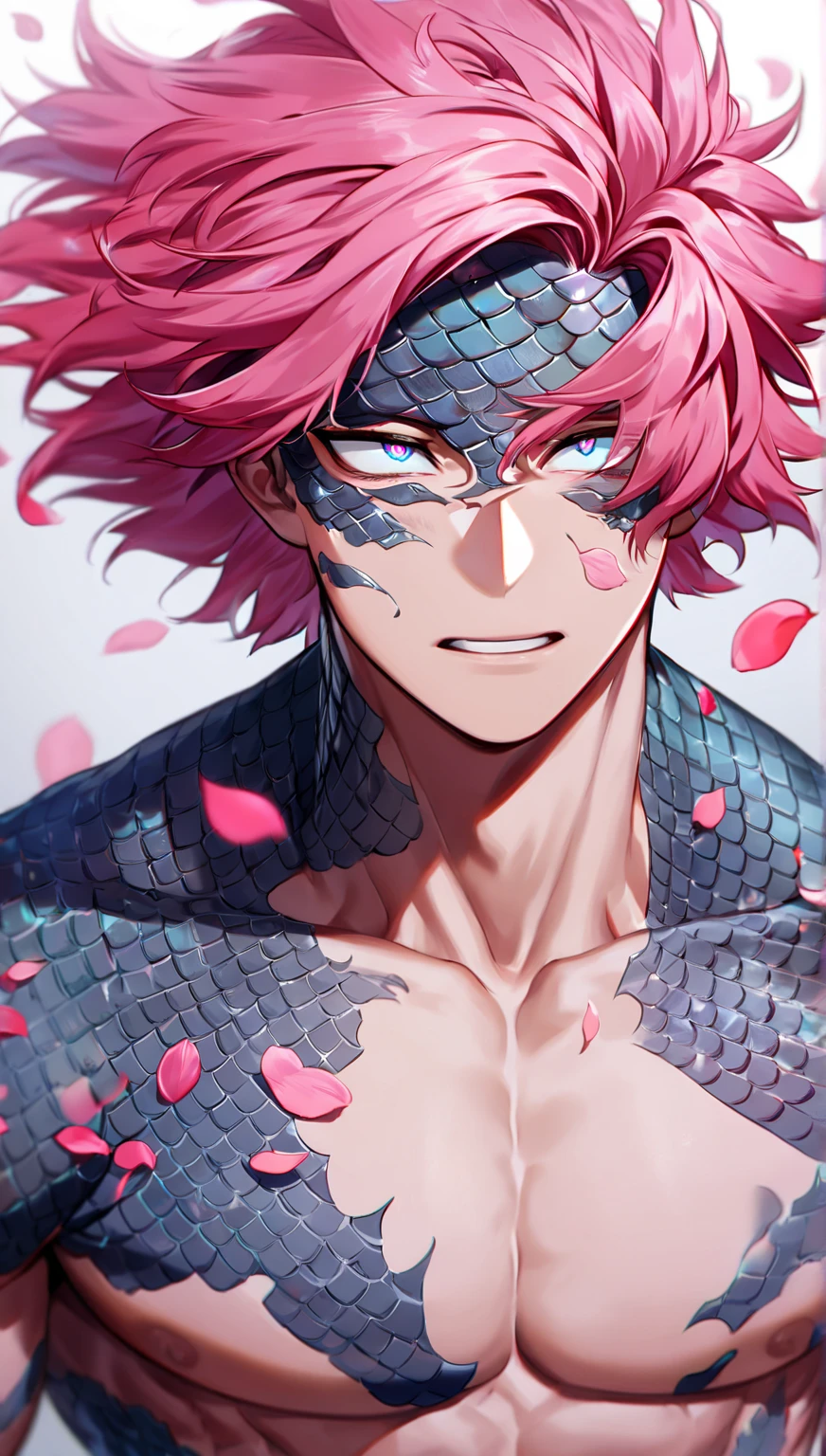 Complete a imagem, blue tentacles , fortes rosas de cerejeira, pink tentacles, um grande sol com rosto maligino