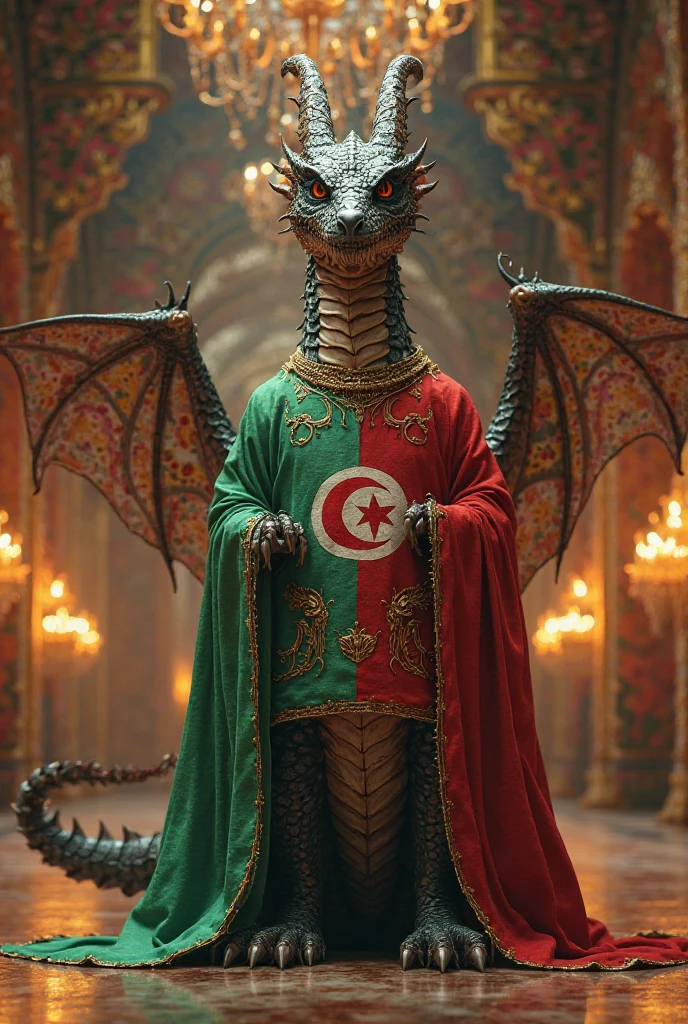 Turkey as a turkish League of Legend creature in red whith a white crescent moon and a white five-pointed star. Intricated clothing. Cinematic Fantasy sci-fi landscape background