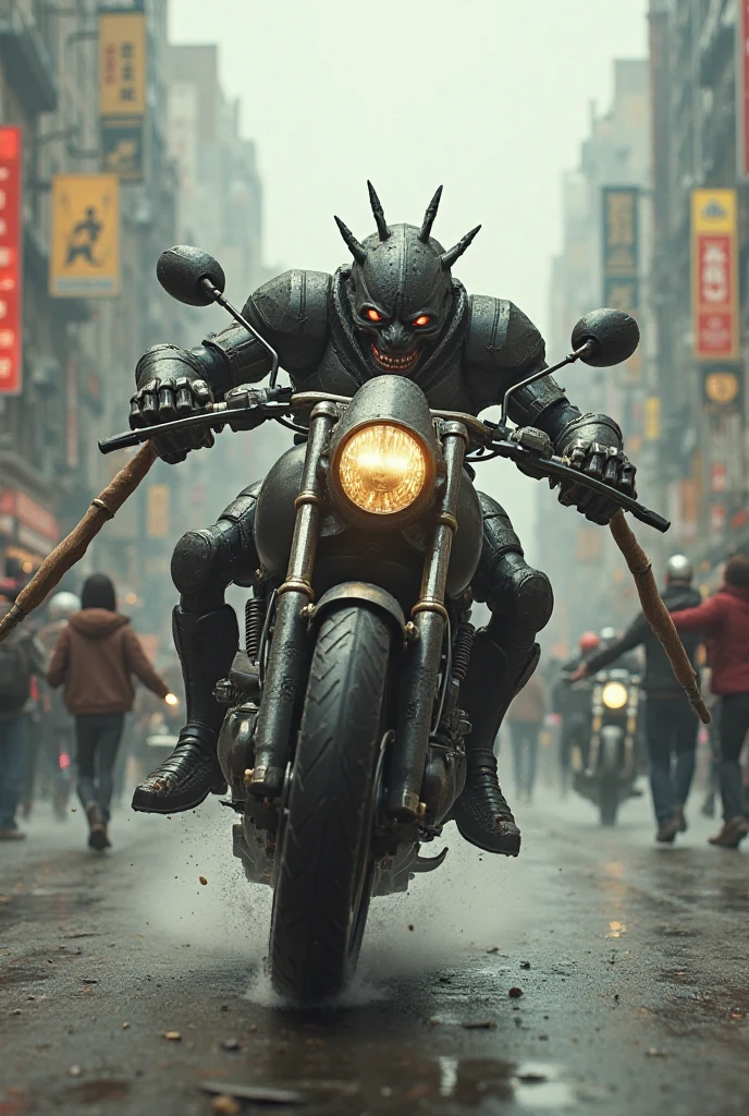 movieのような photo of cyberpunk Bowser \(Mario\) night、Riding a silver sci-fi armored cybernetic bike, Dynamic pose, Fine grain, Has a green shell, Redhead, spike, Small Corner, Gezi Gezi eyebrows, Open your mouth, high tech, Deep Shadow, Vibrant,  Vivid, Sophisticated, Modern, movieのような, Super detailed, Professional, Cyberpunk Theme  . 35mm Photography, movie, Bokeh, Professional, 4K, Very detailed