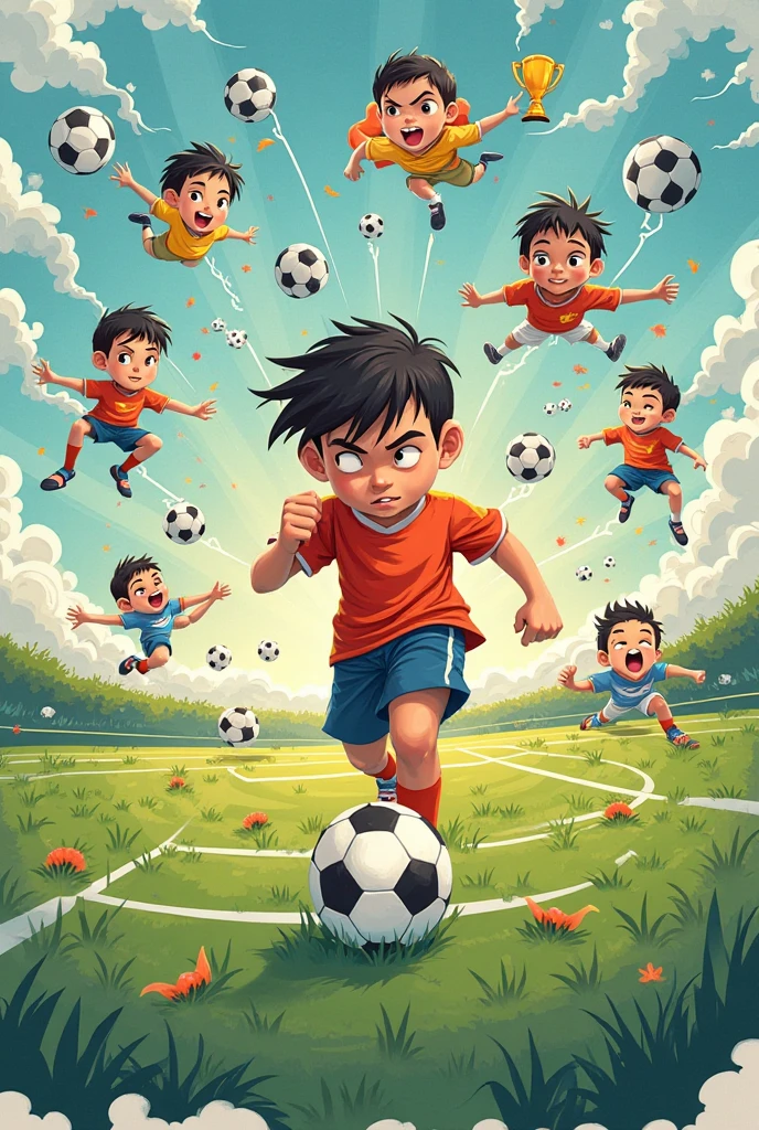 Boys playing soccer cloudy sky