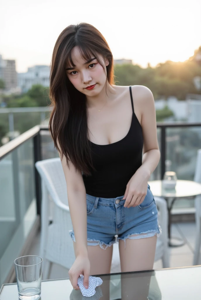Japonesa a 21 anos, seios pequenos, olhos sensual sorrindo bonito, olhar frontal, cabelo curto, Planting vegetables, alface, farm, rural, Campo rural, cenoura, couve, pepino, arroz, Beanstalk, batata, milho, tomate, qualidade 8k, corpo molhado, shorts curto, calcinha branca