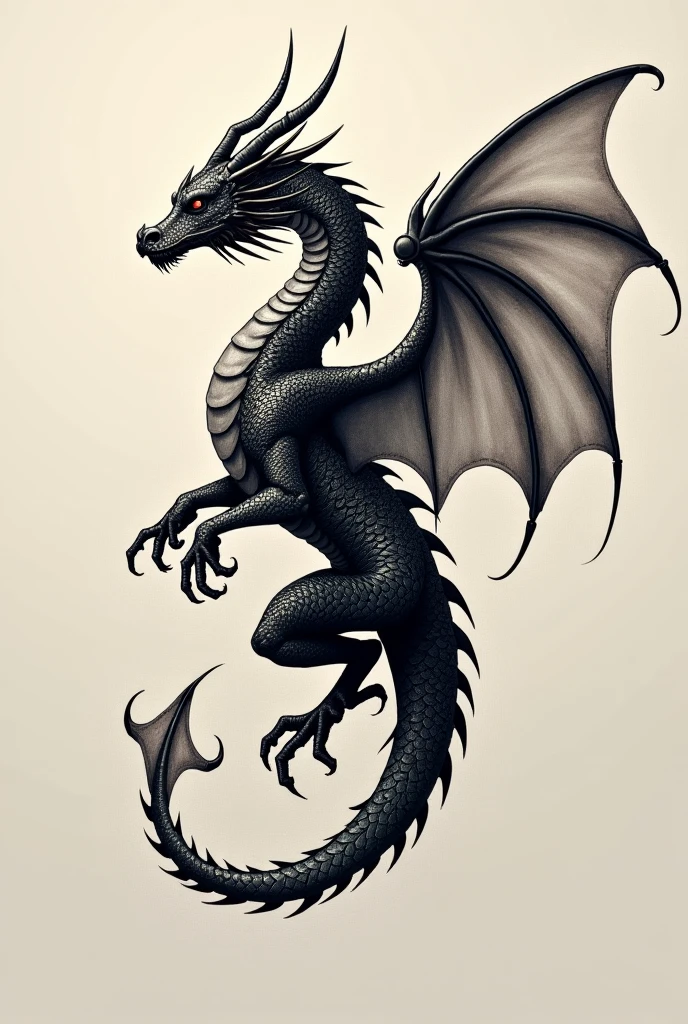 I want a print of a dragon in black and white with no background