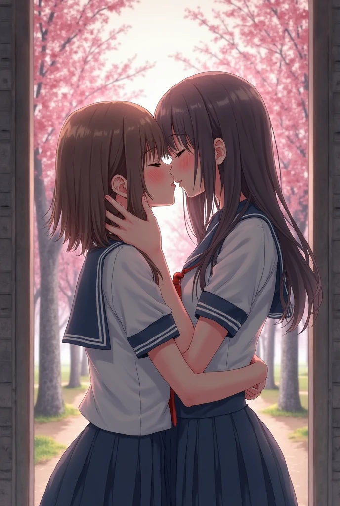 Two drunk high school girls、kissing