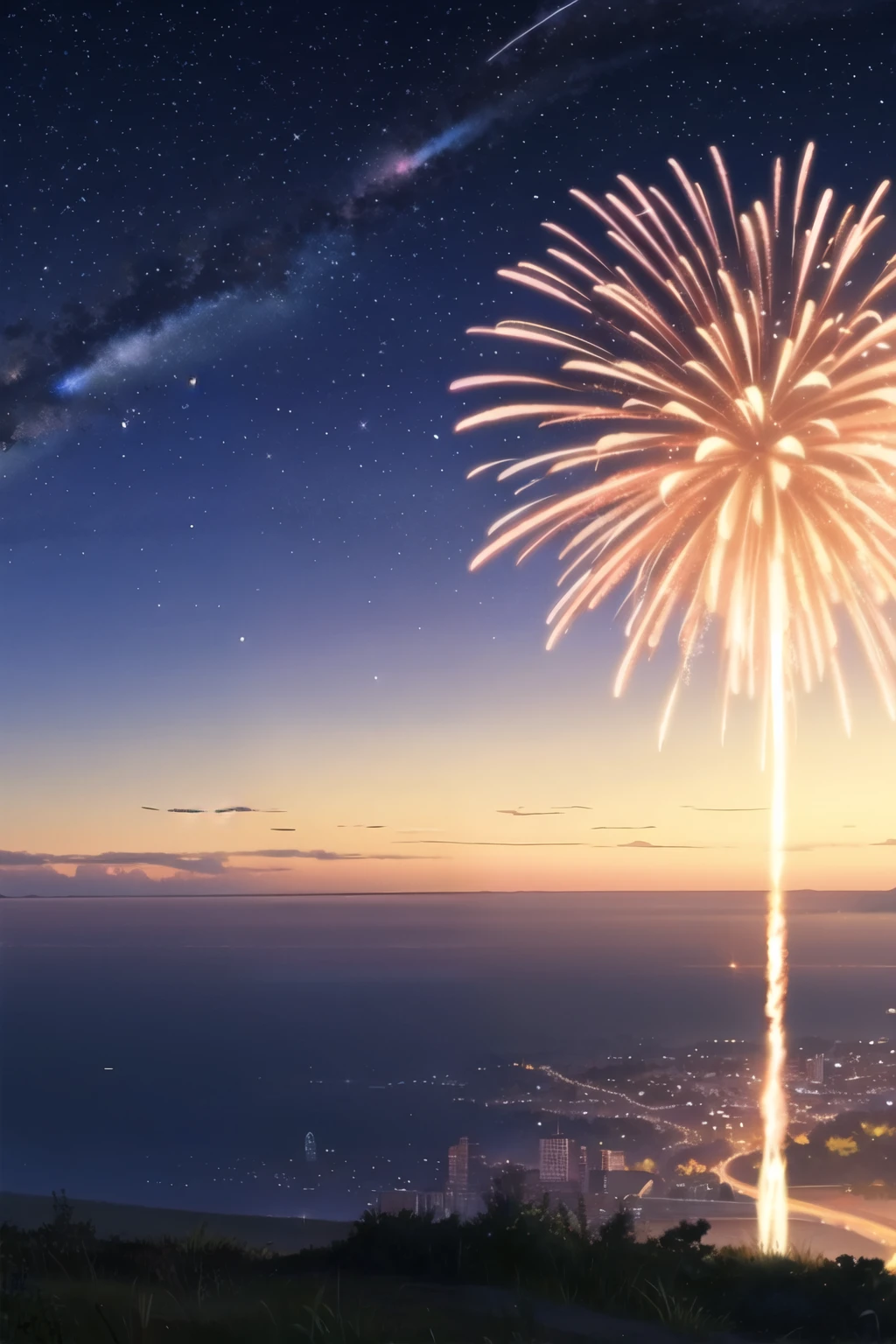 starry sky，fireworks，meteor，Summer，horizon