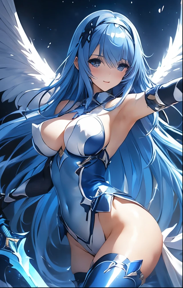 Fallen Angel a blond Gyuru daggers The Darkness young Naughty Poses cute little tits out friendly Blue hair masterpiece 16K devil