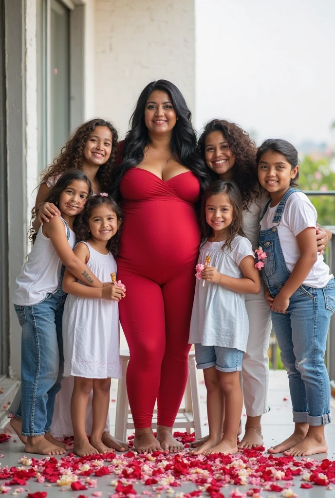 A chubby lady with 4 Disney-like children