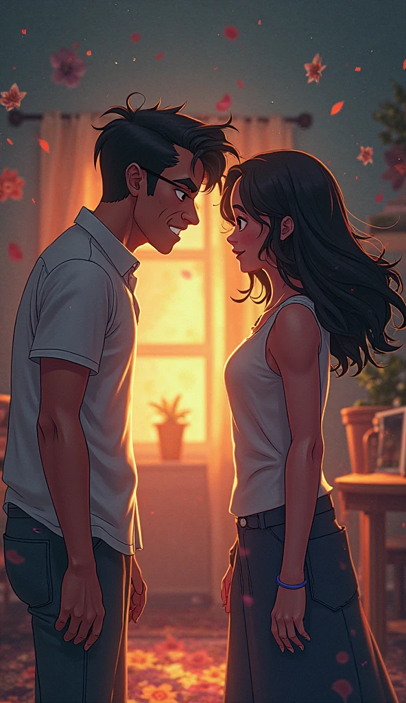 Maya replied, 'Sure! What do you want to say?'"
Maya, smiling warmly, holding Akash’s note in her hand. She is looking directly at Akash, who is standing nearby, looking nervous but hopeful.