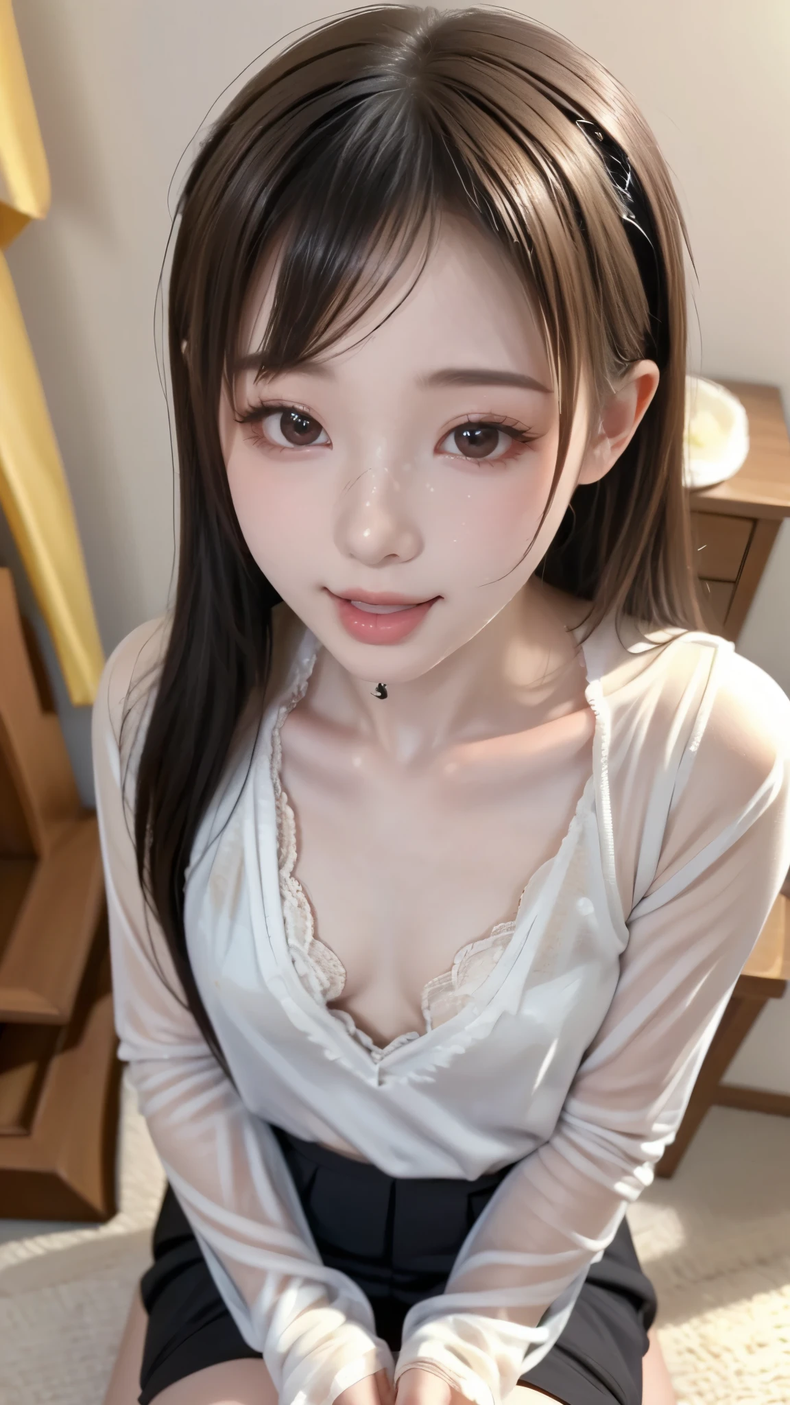 ((Girl sticking out her tongue)), female middle school student, (((Baby Face))), anime style that is close to the face and chest, transcendental cute, mischievous expression, 8K, Best Quality, ( small nice ass), (detailed hands:1.2, perfect right hand:1.2)