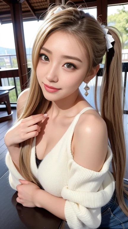 (highest quality、8k、32k、masterpiece、Hmph:1.2)、Cute Japanese Women Photos、Soft looking breasts、No bra、Ample breasts、((Shortcuts))、Face Focus、White T-shirt、necklace、One carnation、From above、Looking at the audience、smile、I'm showing my teeth and smiling,Dynamic Shadows、blonde、Wet shiny hair、Shine, Watery eye、((In a crowded train)),
