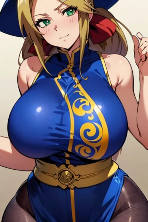 (high-quality, breathtaking),(expressive eyes, perfect face) 1girl, girl, solo, young adult, blonde hair, blue coloured eyes, stylised hair, gentle smile, medium length hair, loose hair, side bangs, curley hair, really spiky hair, spiked up hair, looking at viewer, portrait, ancient greek clothes, blue black and white tunic, white Chlamys, sleeveless, greek, blue and gold sash, music inspired background, related to Orpheus, DD cup size breasts, huge breasts, massive breasts, gigantic breasts