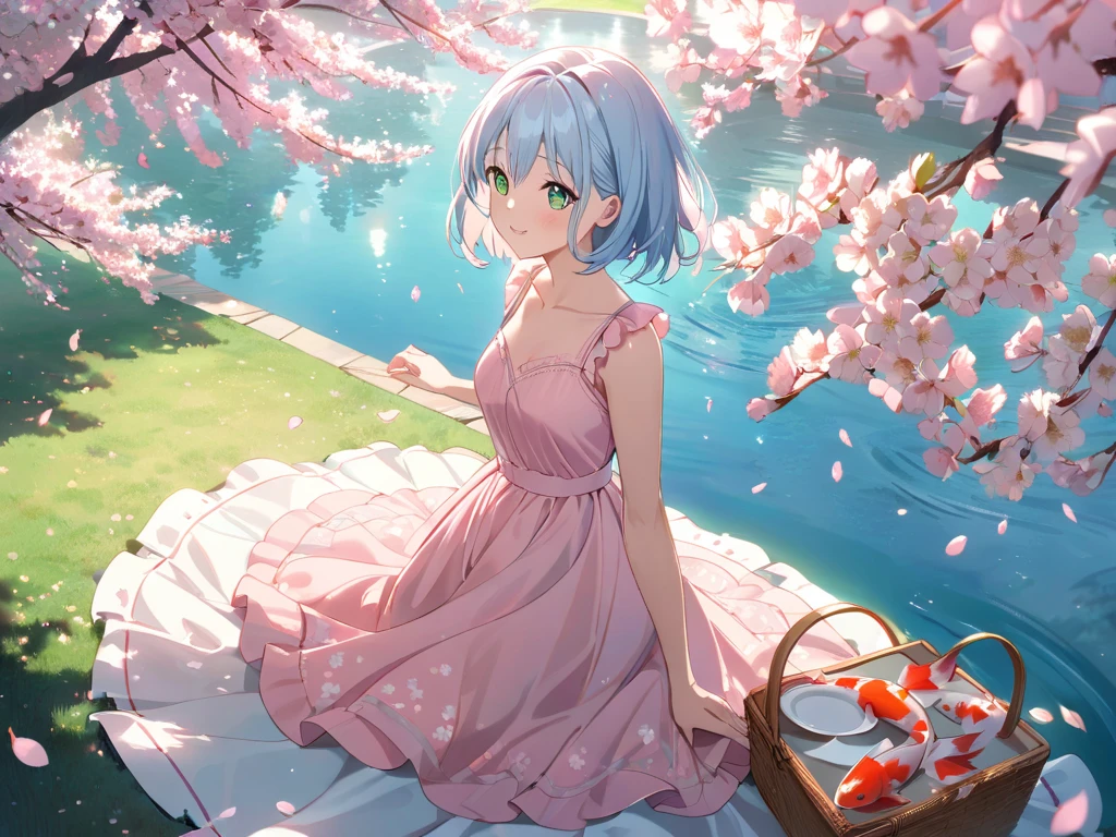 Mip, source_9 cozy glow, blue swirly hair, swirly bangs, (((pastel pink skin)))), ((blue hair with light blue strains)), orange eyes, white hair band, in a botanical Nyssa sylvatica garden arch, cascade water falls, cherry blossom tress everywhere, light pink crepuscular rays, dappled rays, pink soft evening, purple roses everywhere, pink silky frilly dress, soft innocent look, red morning glory Delphinium all around her, ultra high quality, sitting under a pink willow tree, pink willow garden