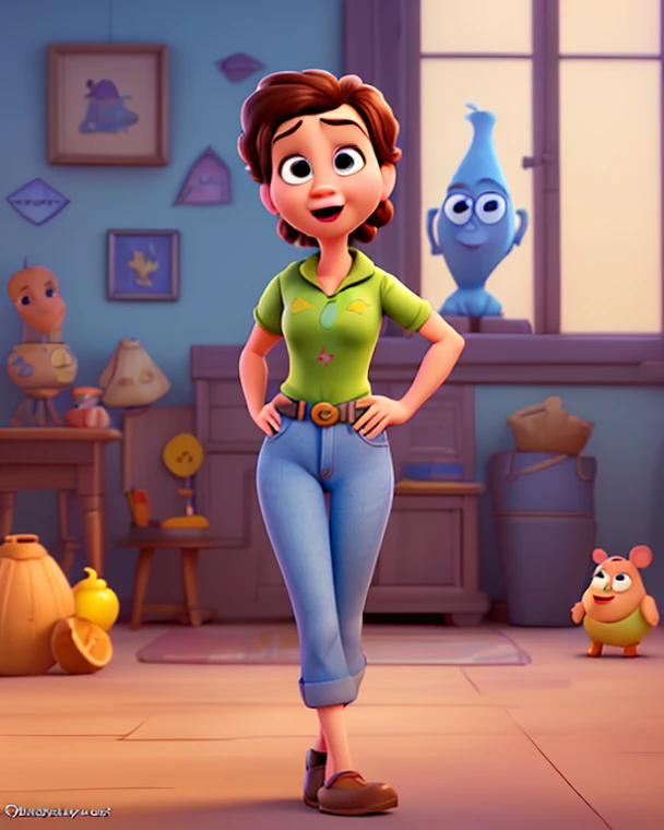 The character Dora the Explorer showing her big breasts, bermuda laranga neon, blusinha rosa shock, cores fortes