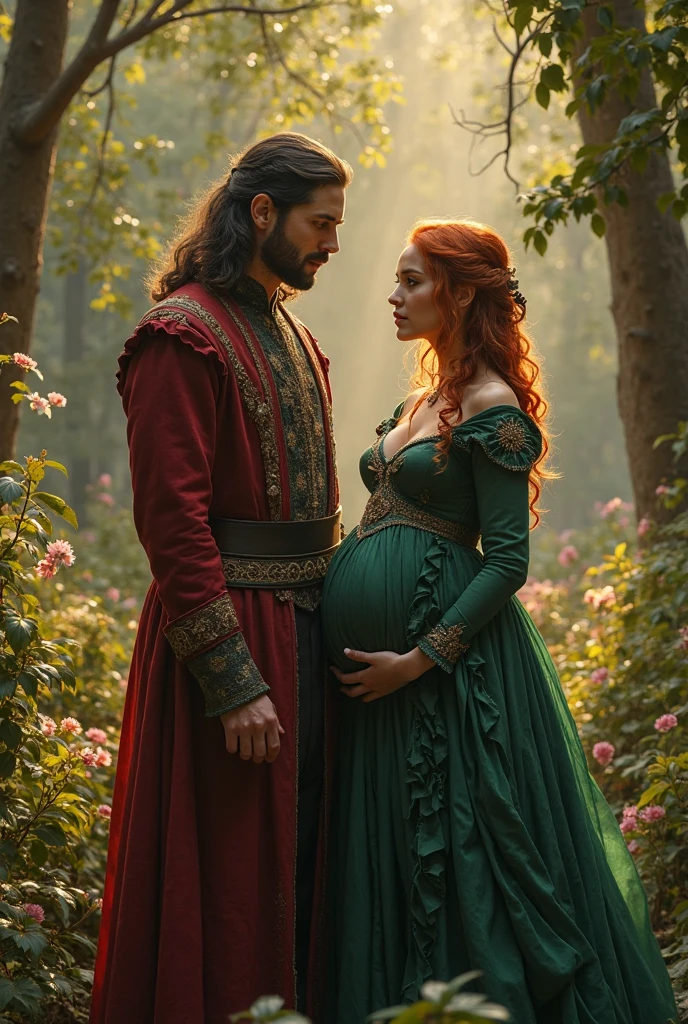 The character Poppy from Blood and Ashes pregnant hugging the Casteel from Blood and Ashes