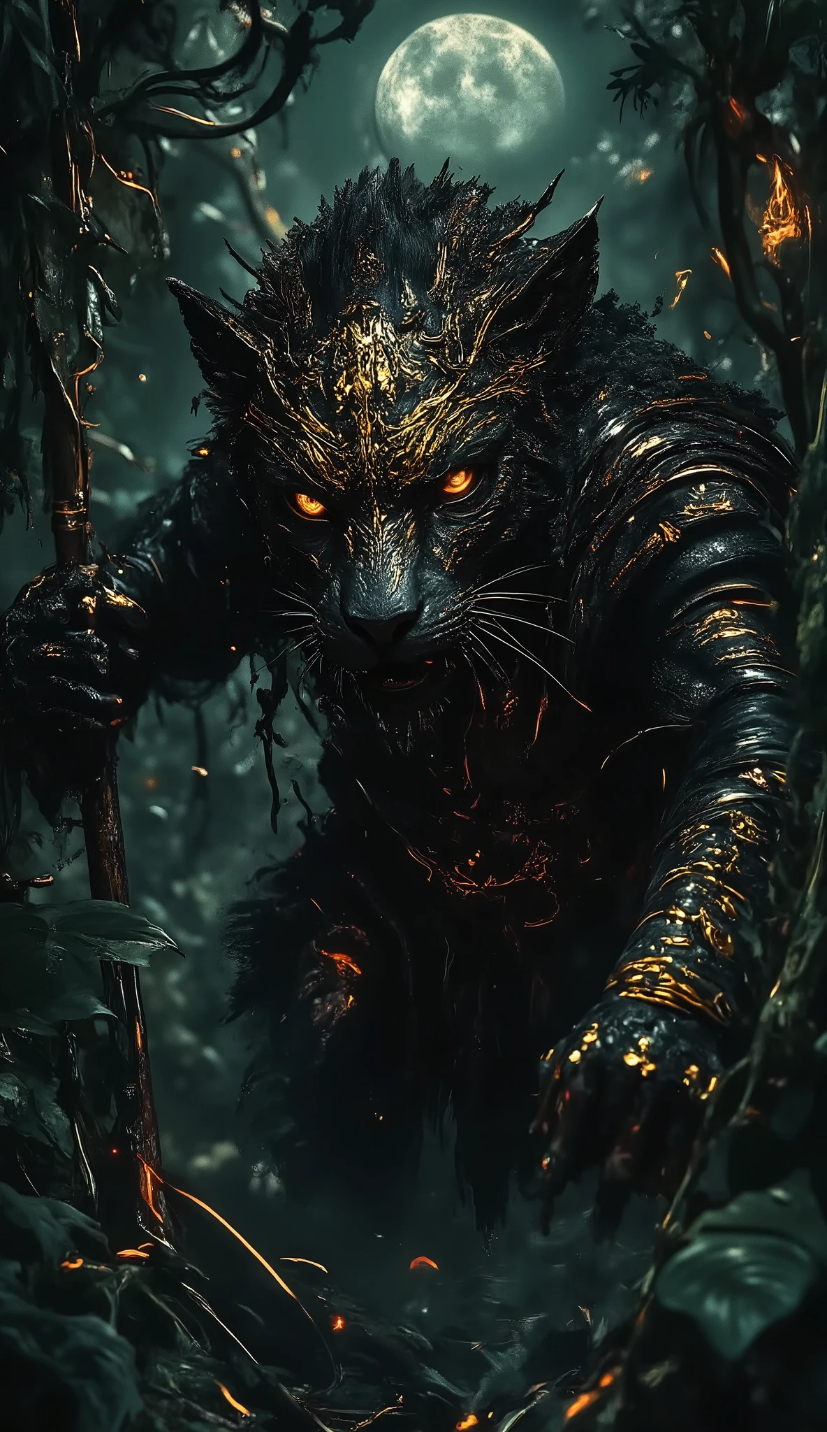 Aztec Dark Warrior (Leo)**
*"A breathtaking 8K ultra-HD illustration of a jaguar warrior painted in obsidian-black and gold, prowling through a dense Mesoamerican jungle. His eyes burn like embers, and his macuahuitl drips with sacrificial blood. The moonlight filters through the canopy, casting an ominous glow."*